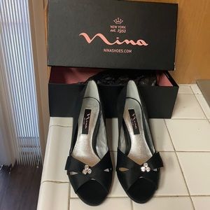 Nina satin black dress shoe w/ rhinestone